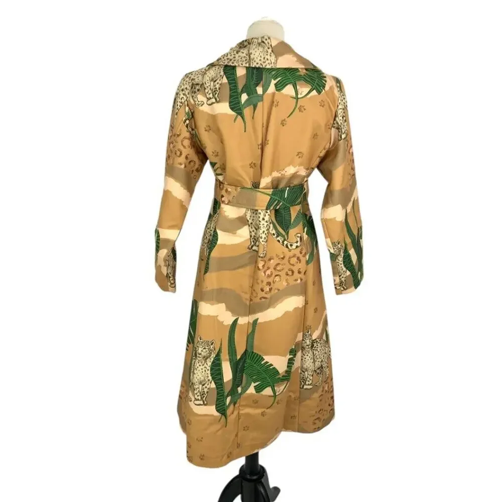 Las Surenas Jungle D'Amour Leopard Print Coat Camel Size Large NWT $600 MSRP